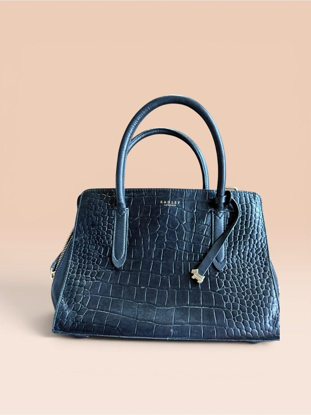 RADLEY LONDON Black Croc-Embossed Satchel with Top Handles